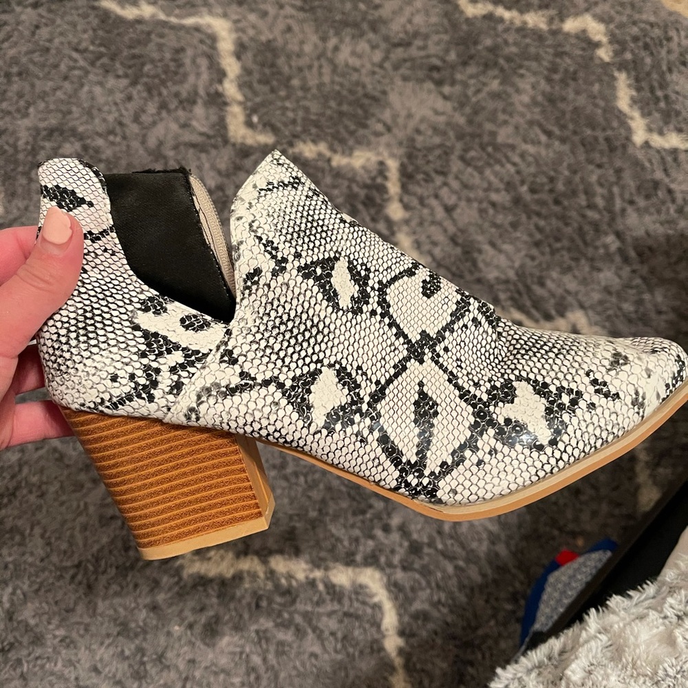 Snakeskin booties